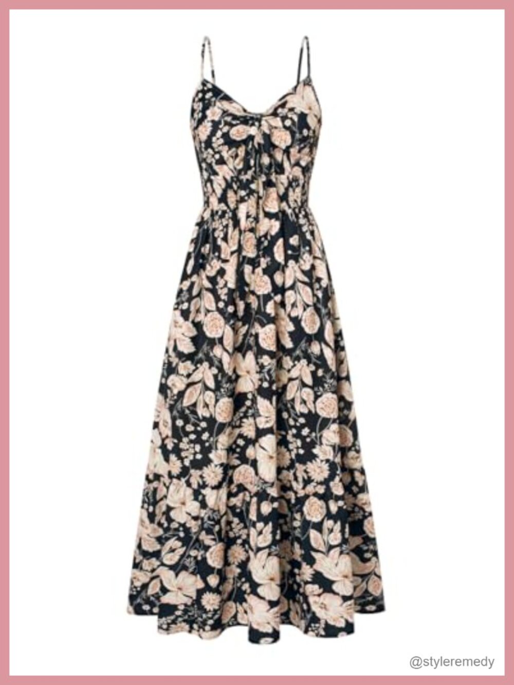 Womens Floral Maxi Dress Smocked Waist V-Neck Spaghetti Strap Beach